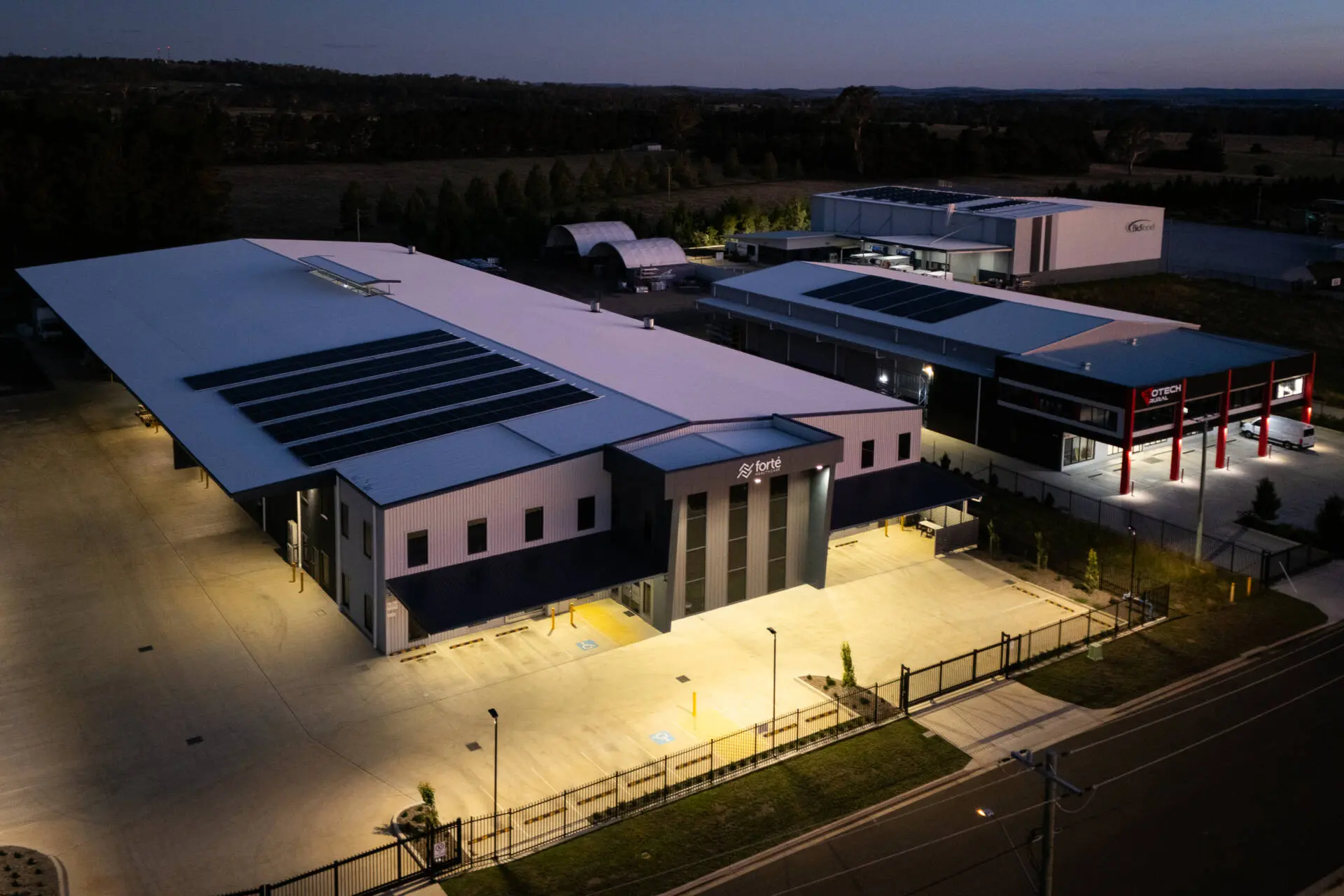 Fort Healthcare night time areal view drone shot