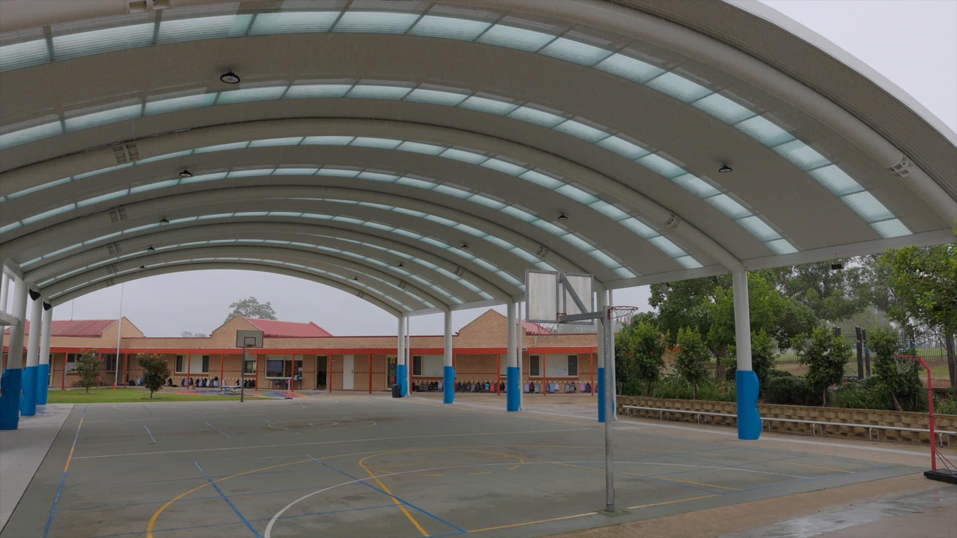 Close up of a Cola roof and multipurpose sports court