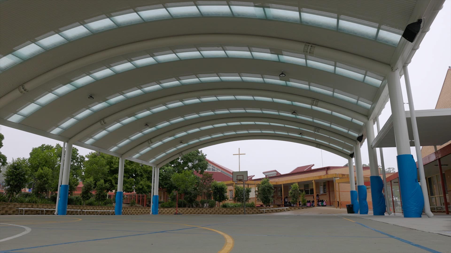 Close up of a Cola roof and multipurpose sports court