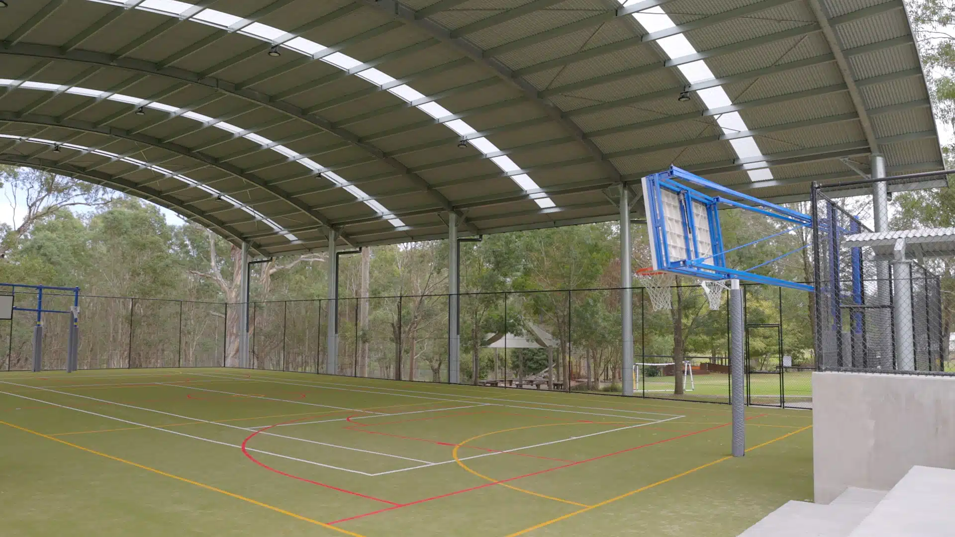 Close up of a Cola roof and multipurpose sports court