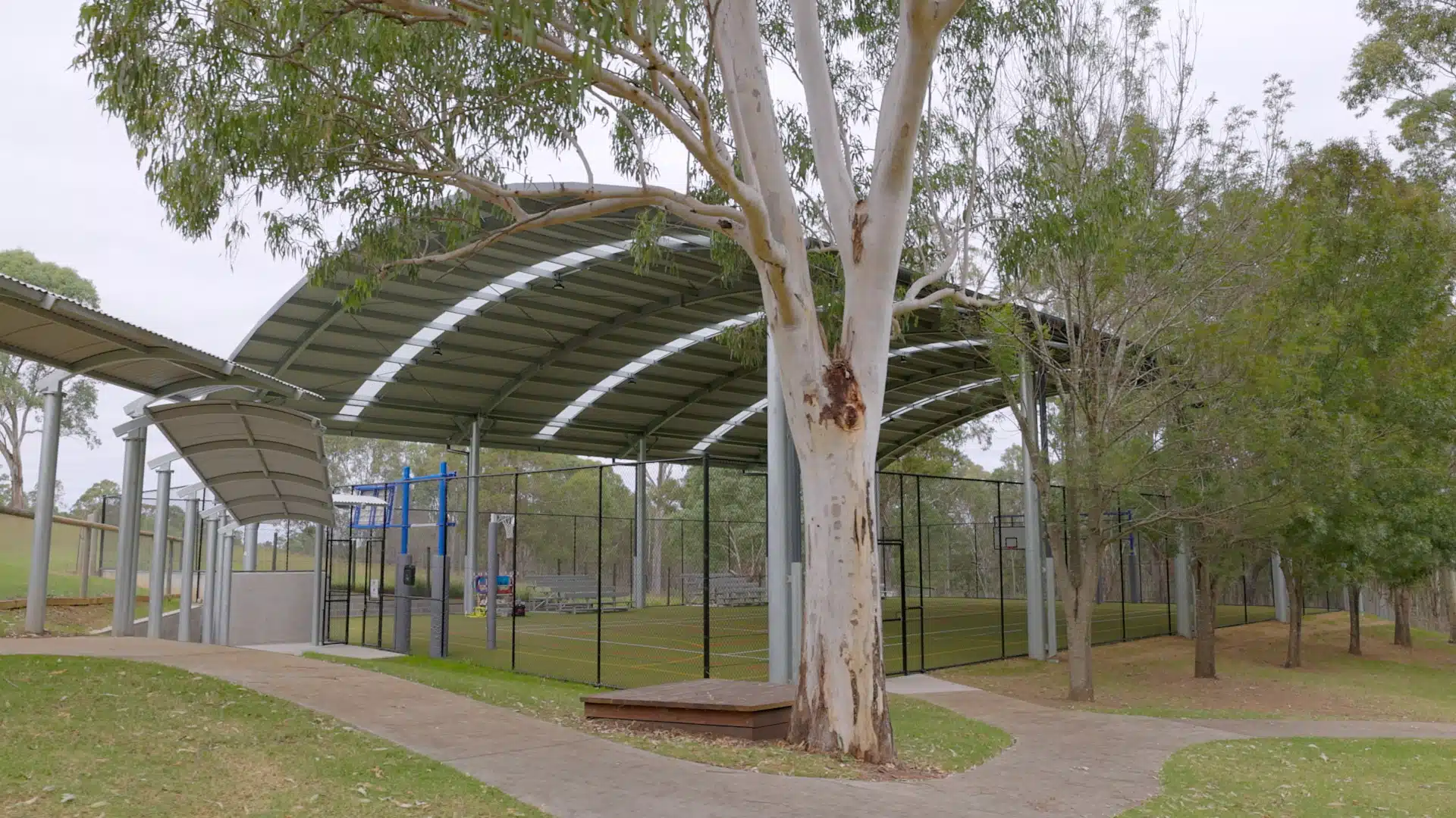 Close up of a Cola roof and multipurpose sports court