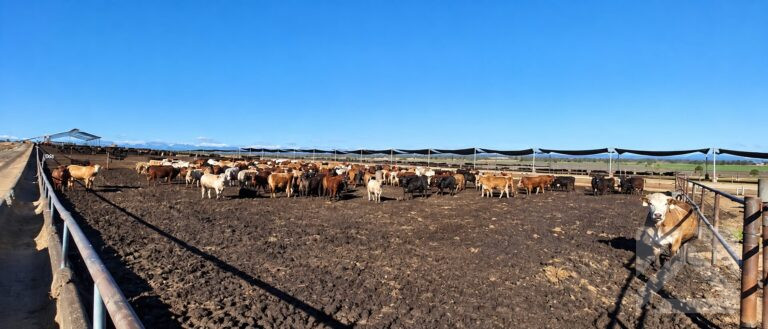 Existing cattle pens at Killara Feedlot before installation of a TechSpan covered housing system.